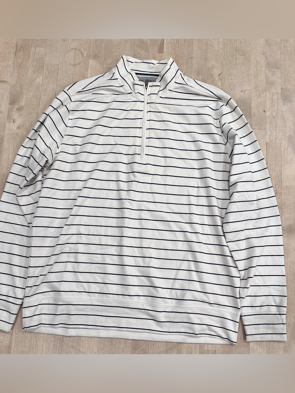 Weatherproof White and Navy Striped Quarter-Zip Sweatshirt